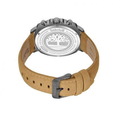 Relógio Timberland com bracelete de couro castanho claro e caixa metálica prateada