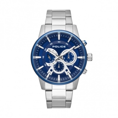 Relógio de pulso Police com mostrador azul e bracelete metálica prateada
