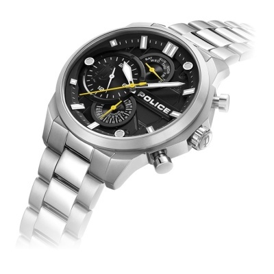Relógio de pulso Police prateado com mostrador preto e submostradores