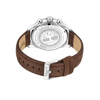 Relógio Timberland com bracelete em pele castanha e caixa prateada