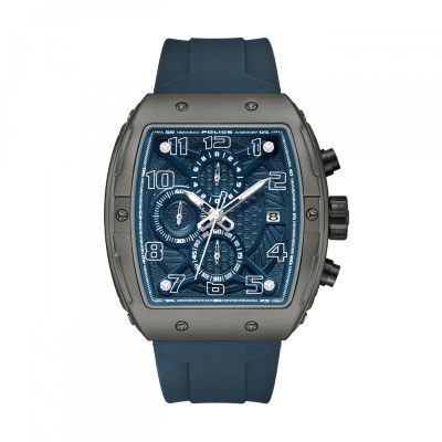 Relógio Police masculino cinzento com pulseira azul e mostrador azul texturizado