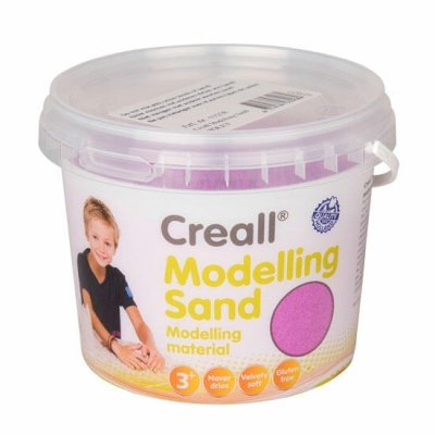 Recipiente de areia modelável rosa Creall com tampa transparente e rótulo colorido