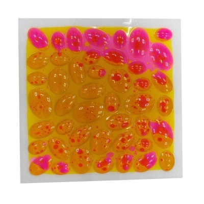 Bolhas autocolantes redondas rosa e laranja em base branca