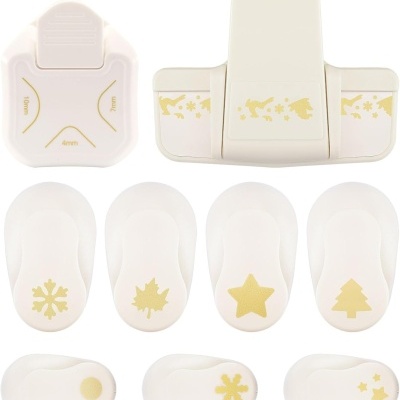 Conjunto de perfuradores de papel brancos com motivos natalícios dourados