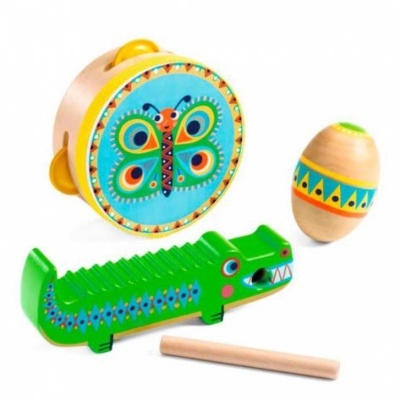 Conjunto de Percussão: Pandeireta, Maraca e Reco-reco