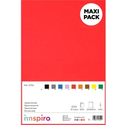 Pacote de folhas de cartolina coloridas innspiro, 20x30cm, 1mm, Maxi Pack