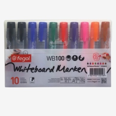 Conjunto de 10 marcadores para quadro branco coloridos Fegol