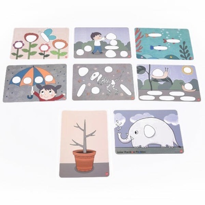 Oito cartões ilustrados com desenhos infantis coloridos