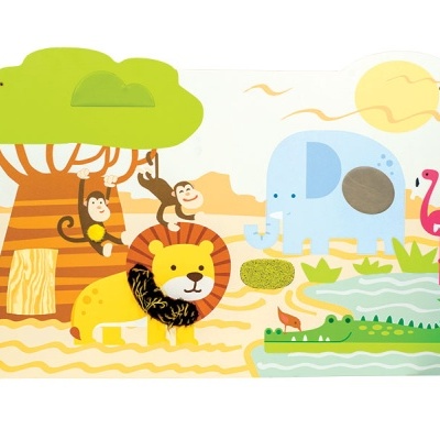 Painel decorativo infantil com animais da selva em cores vivas