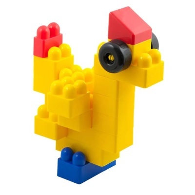 Construção de pato colorido em blocos de plástico