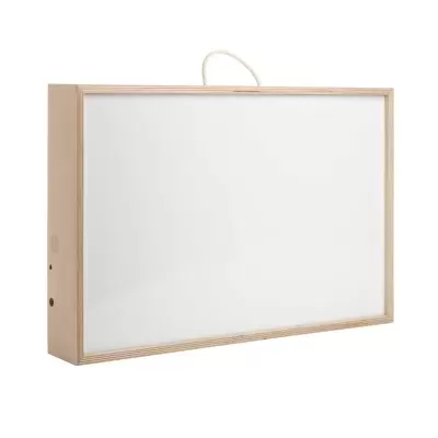 Quadro luminoso retangular com moldura em madeira e painel branco