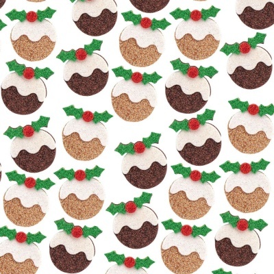Pack 100 Christmas Pudding Glitter Stickers