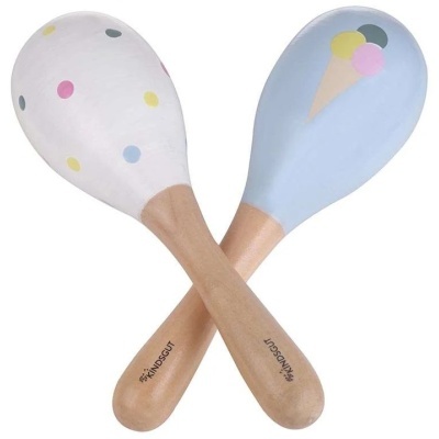 Par de maracas de madeira com decoração colorida