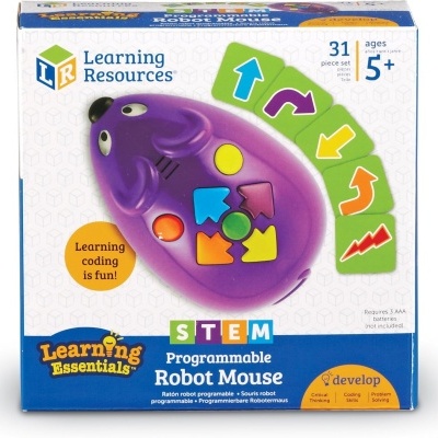 Caixa de brinquedo educativo com rato robótico programável roxo para crianças