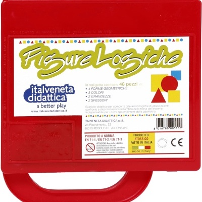 Estojo vermelho de plástico com rótulo de jogo didático Figure Logiche