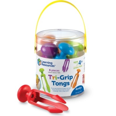 Conjunto de pinças coloridas em embalagem cilíndrica transparente com alça amarela