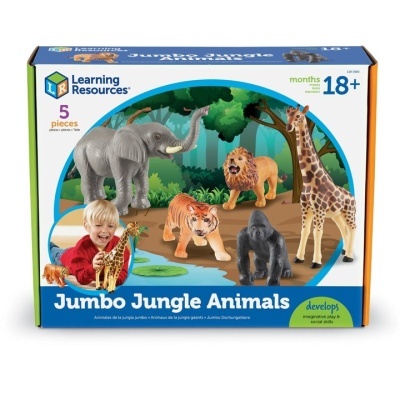 Caixa com brinquedo Jumbo Jungle Animals com 5 animais de plástico coloridos para crianças 18+ meses