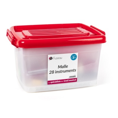 Caixa plástica transparente com tampa vermelha para instrumentos musicais