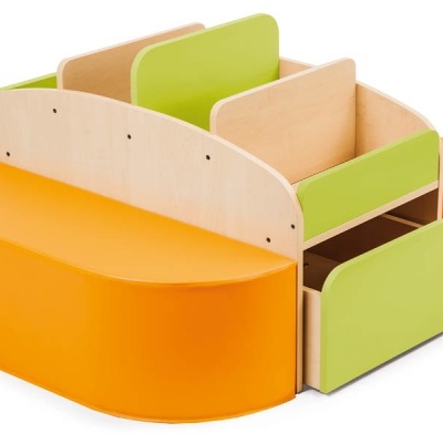 Organizador de madeira colorido com divisórias e gaveta