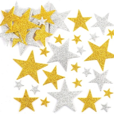 Pack 150 Christmas Glitter Star Gold and Silver Stickers
