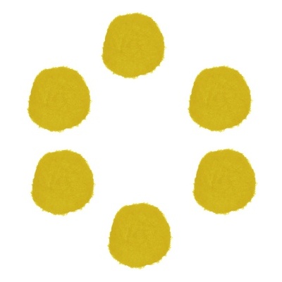 Seis círculos amarelos dispostos em círculo sobre fundo branco