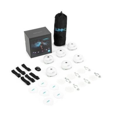Conjunto de dispositivos eletrónicos brancos LUMMIC e acessórios com saco e caixa preta