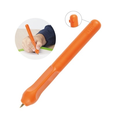 Caneta ergonómica laranja com ponta metálica