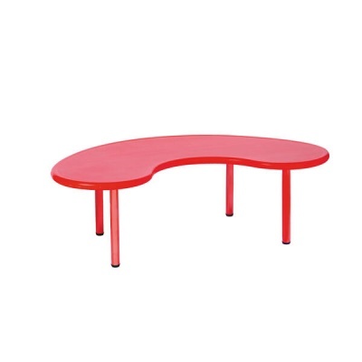 Mesa de centro vermelha com formato em rim e quatro pernas cilíndricas