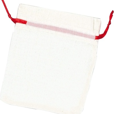 Saco branco de tecido com cordão vermelho para fecho