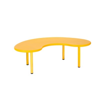 Mesa amarela com tampo em forma de rim e quatro pernas