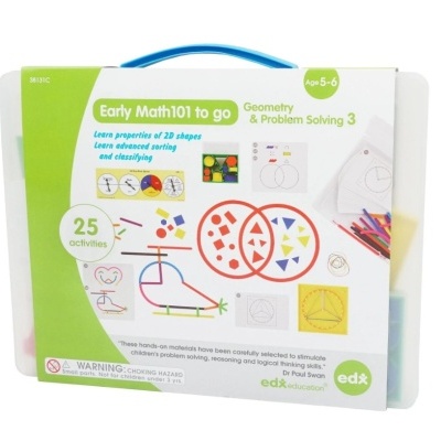 Caixa plástica educativa de matemática para crianças com tema de geometria e resolução de problemas