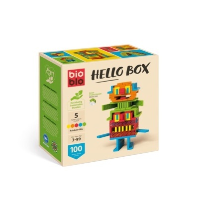 Caixa de brinquedo de construção bio bla HELLO BOX com blocos coloridos