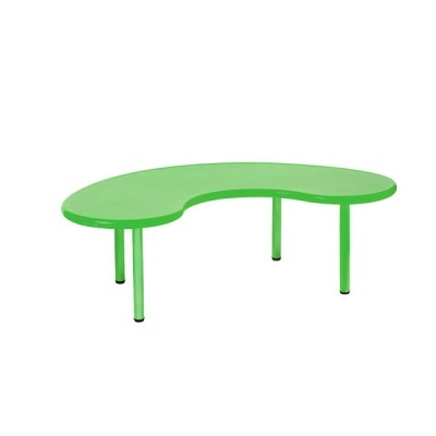 Mesa curva verde vibrante com quatro pernas cilíndricas