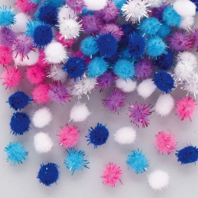 Winter Glitter Pom Poms - Pack 150