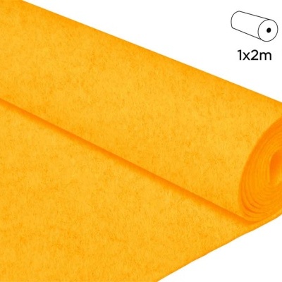 Rolo de feltro amarelo com textura e dimensões indicadas