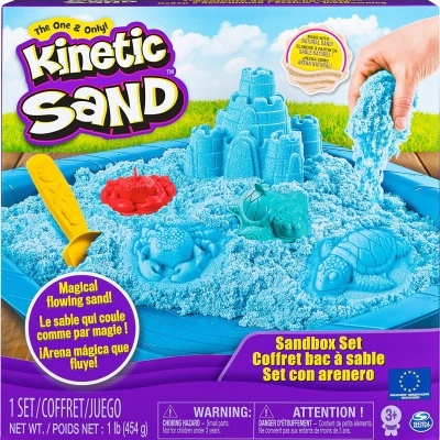 Conjunto Kinetic Sand com areia azul e acessórios amarelos