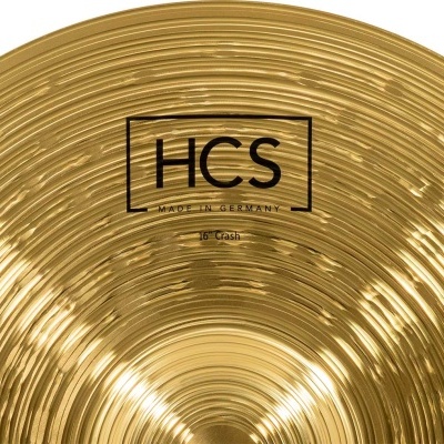 Prato de bateria dourado com texto HCS MADE IN GERMANY 16