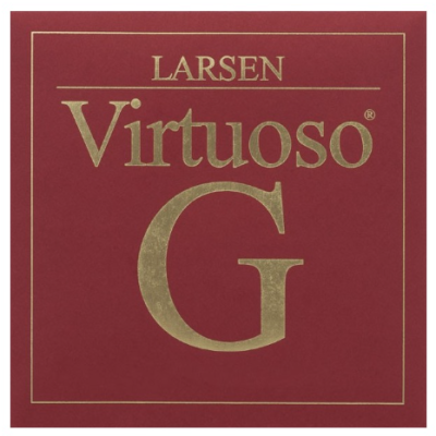 Embalagem vermelha com texto dourado LARSEN Virtuoso G