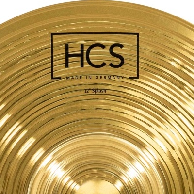 Prato de bateria dourado com texto HCS MADE IN GERMANY e 12