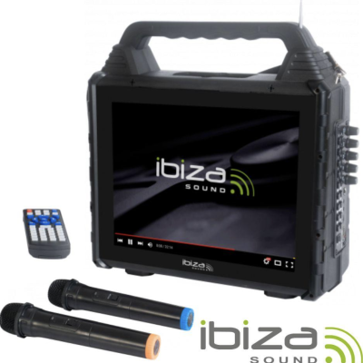 Coluna amplificada com ecrã e 2 micros- Karaoke