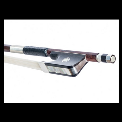 Arco de violino com madeira escura e detalhes em madrepérola