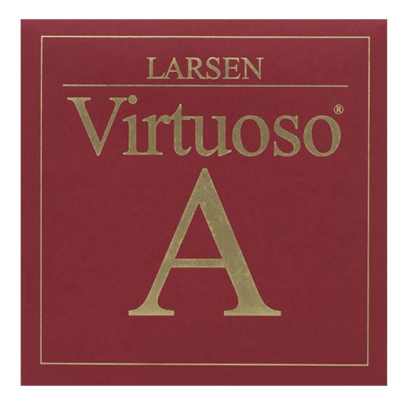 Caixa quadrada vermelha com texto dourado 'LARSEN Virtuoso A'