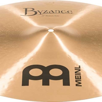 Prato musical dourado com textura circular e inscrições 'BYZANCE' e 'MEINL'