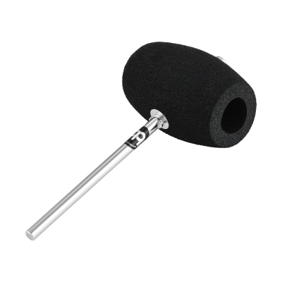 Microfone com espuma preta e haste metálica prateada