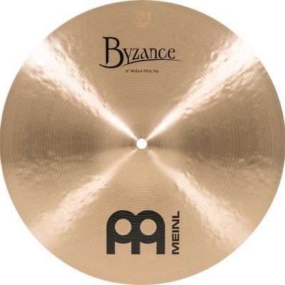 Prato de bateria dourado MEINL Byzance Medium HiHat Top com texto preto