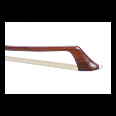 Arco de violino em madeira escura com crina clara e ponteira branca