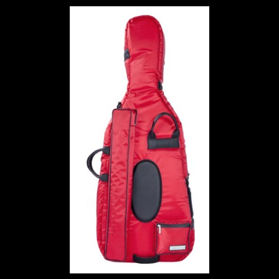 Estojo vermelho acolchoado para violoncelo com alças e bolsos frontais