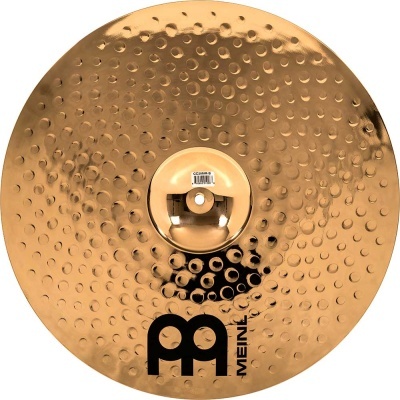 Prato de bateria dourado martelado com logotipo Meinl