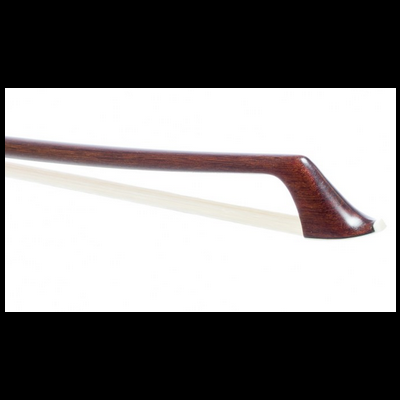 Arco de violino com madeira escura e crina branca com detalhe na ponta