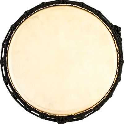 Tambor redondo com pele e bordas pretas e cordas pretas